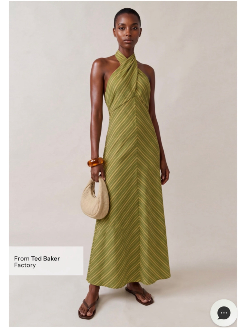Women's o.p.t Noelle Cotton Dress Green Striped Halter Maxi Dress Size S